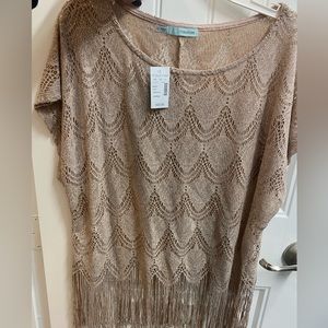 Beige pink fringe top